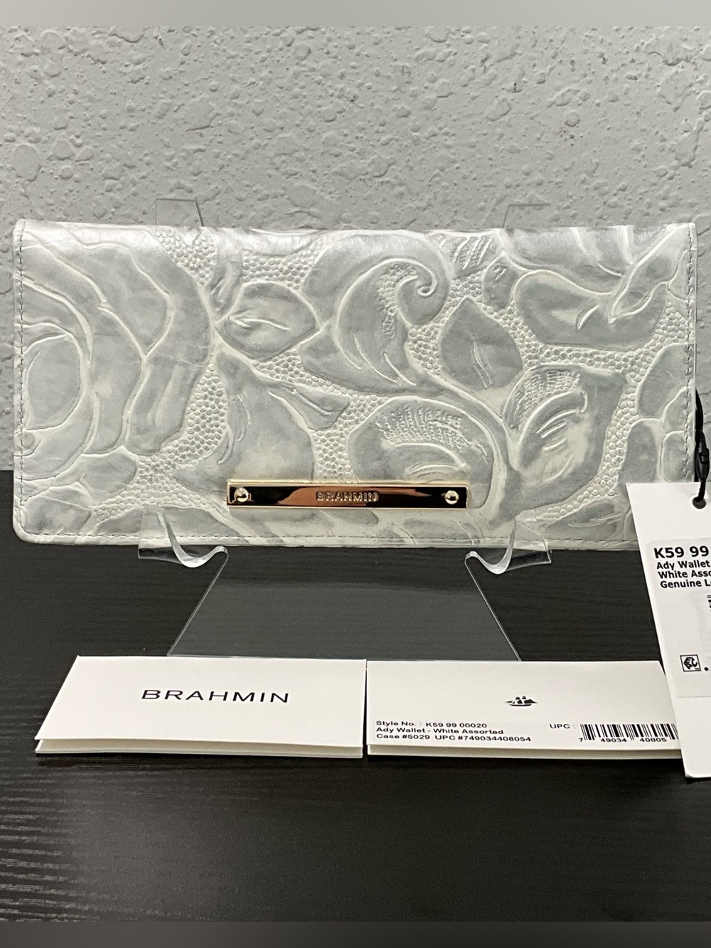 Brahmin Ady WHITE LYON Slim Leather Wallet Floral Pattern